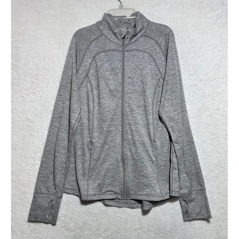 Ideology Women's Gray Heather Full Zip Active Jacket Thumbholes Size L